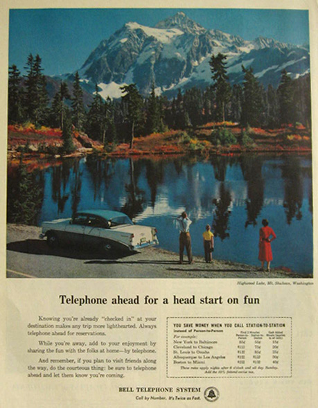 1958 Bell Telephone Ad ~ Highwood Lake, Mt. Shuksan, WA