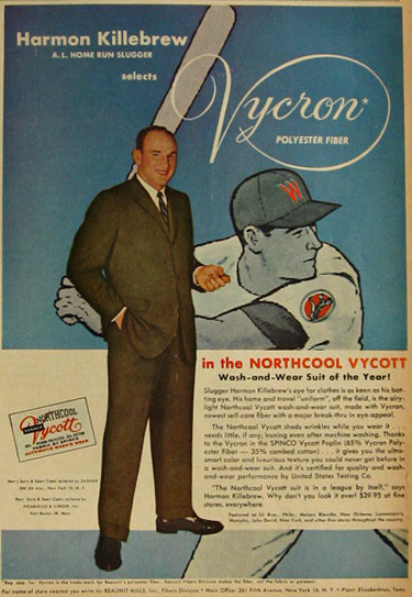 1960 Northcool Vycott Fabric Ad ~ Harmon Killebrew