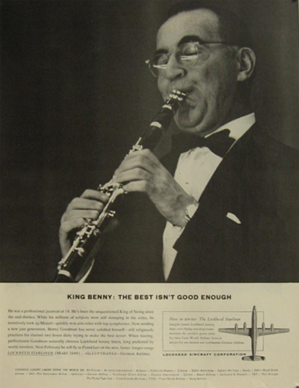 1957 Lockheed Aircraft Ad ~ Benny Goodman Photo