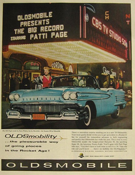 1958 Oldsmobile Dynamic 88 Convertible Ad ~ Patti Page