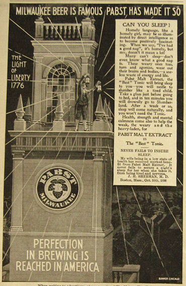 1897 Pabst Malt Extract Best Tonic Ad ~ Light of Liberty 1776