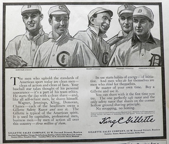 1910 Gillette Ad ~ Honus Wagner, Chance, Kling, etc.