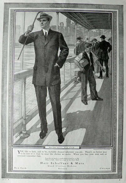 1911 Hart Schaffner, & Marx Men's Clothing Ad ~ New York Ferry