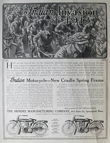 1913 Indian Motorcycle Ad ~ Indian Invasion