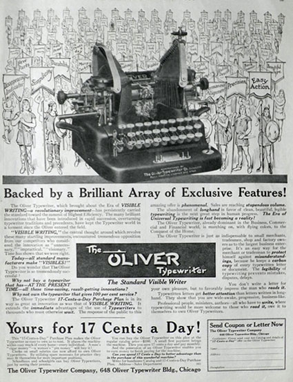 1911 Oliver Typewriter Ad ~ Exclusive Features