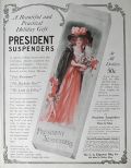 1909 President Suspenders Ad ~ "Fair Rosamond" Holiday Packaging