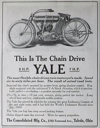 1912 Yale Motorcycle Ad ~ Chain Drive