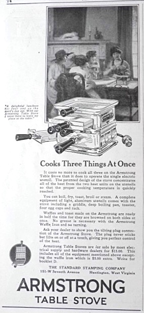 1921 Armstrong Table Stove Ad ~ Cook 3 Things at Once