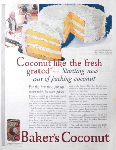 1923 Baker's Coconut Ad ~ Like Fresh Grated