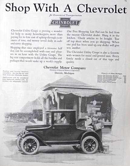 1923 Chevy Utility Coupe Ad ~ Shop With a Chevrolet