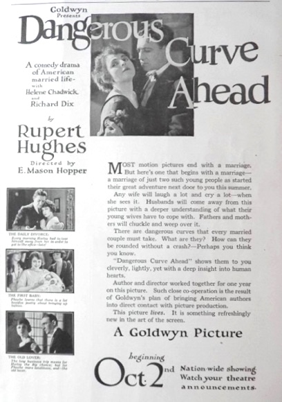 1921 Dangerous Curve Ahead Movie Ad ~ Richard Dix