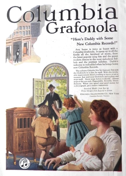 1921 Columbia Grafonola Ad ~ Here's Daddy!