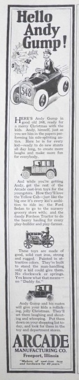 1923 Arcade Cast Iron Toy Car Ad ~ Andy Gump