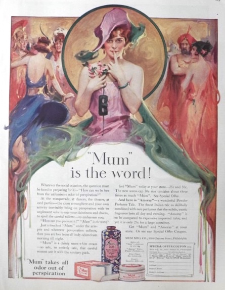 1923 Mum Deodorant Ad ~ Unfeminine Odor