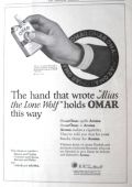 1921 Omar Turkish Cigarettes Ad ~ Louis Joseph Vance's Hand