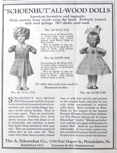 1923 Schoenhut All-Wood Dolls Ad ~ Nos.14 & 16