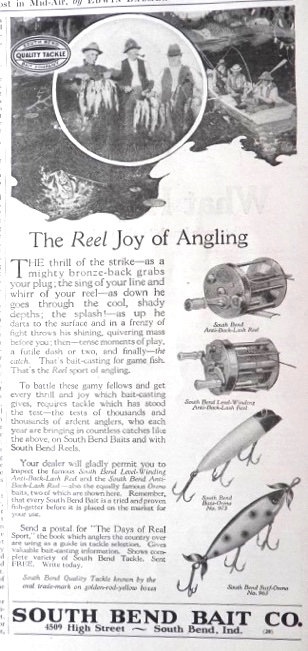 1921 South Bend Bait Co. Ad ~ Lures, Reels