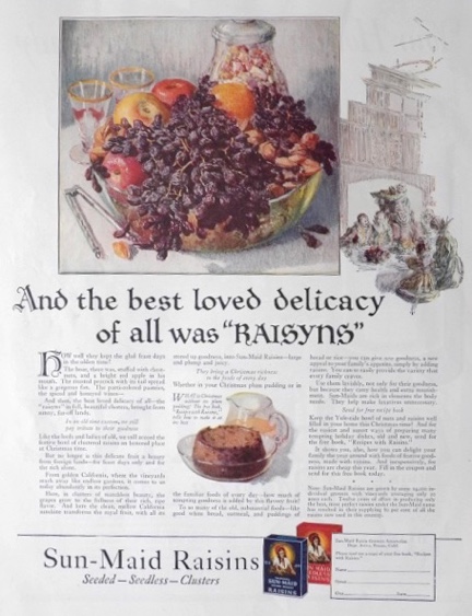 1923 Sunmaid Raisins Ad ~ Feast Of Olden Time