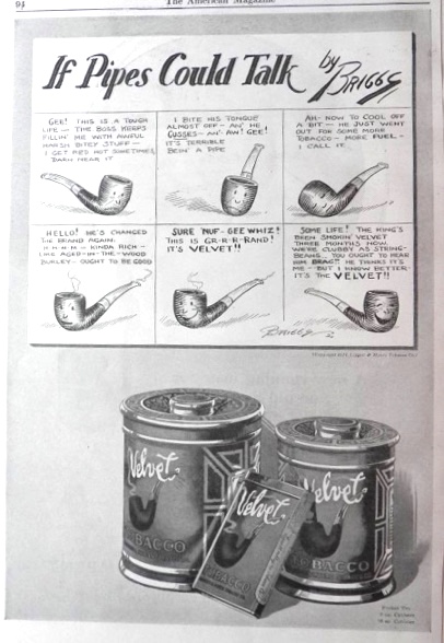 1921 Velvet Tobacco Ad ~ If Pipes Could Talk Clare Briggs Cartoon