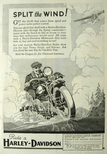 1931 Harley Davidson Ad ~ Split the Wind