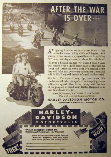 1944 Harley Davidson Ad ~ After the War is Over