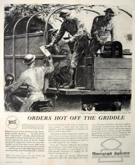 1942 WWII Mimeograph Duplicator Ad ~ Army Orders ~ Norman Price