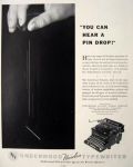 1935 Underwood Noiseless Typewriter Ad ~ You Can Hear a Pin Drop