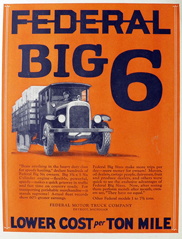1926 Federal Truck Ad ~ Big 6