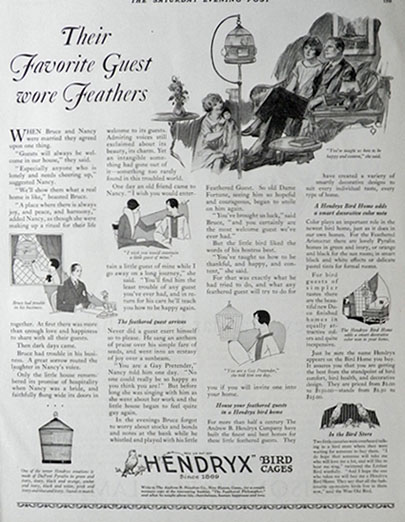 1926 Hendryx Bird Cages Ad ~ Favorite Guests