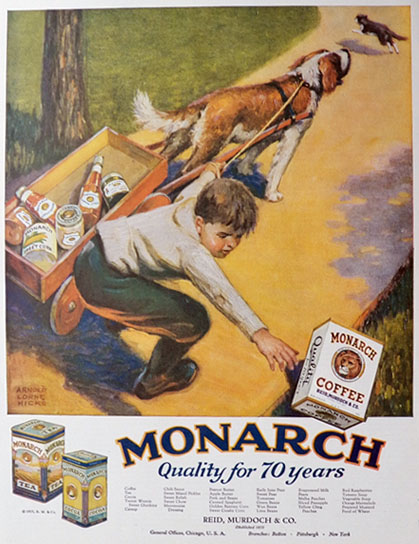 1926 Monarch Coffee Ad ~ Dog Pulls Cart