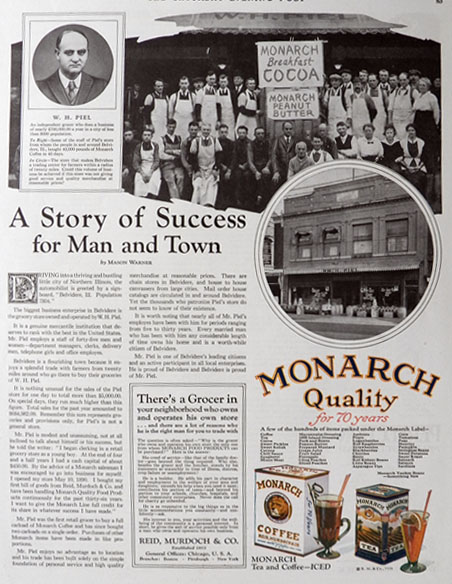 1926 Monarch Coffee & Tea Ad ~ Piels Store, Belvidere, IL Photo
