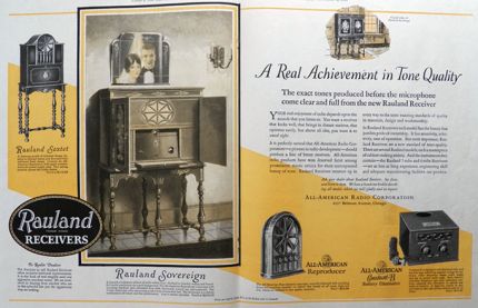 1926 Rauland Radio Ad ~ Sextet, Sovereign