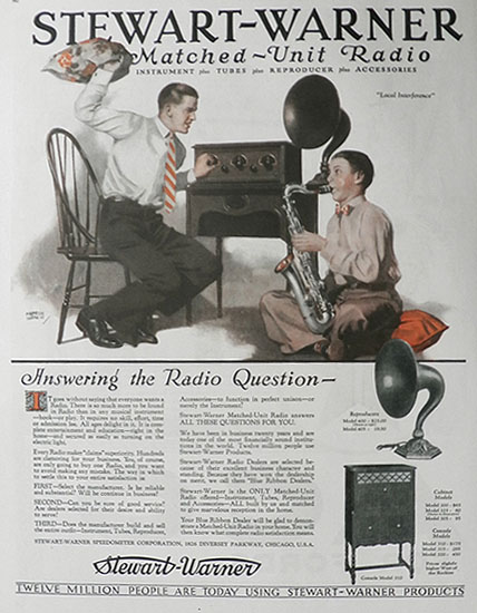1926 Stewart Warner Radio Ad ~ Andrew Loomis Sax Player