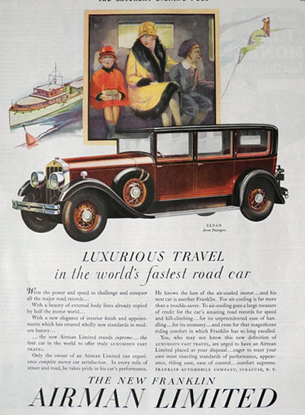 1928 Franklin Airman Car Ad ~ Luxurious Travel