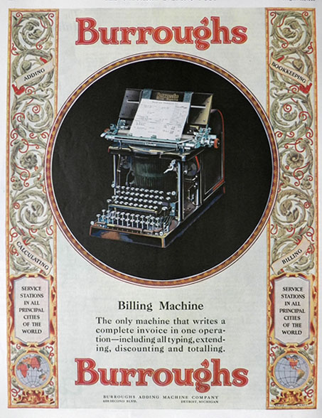 1928 Burroughs Billing Machine Ad ~ Writes A Complete Invoice