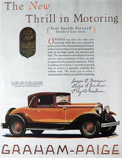 1929 Graham Paige Cabriolet Car Ad ~ New Thrill