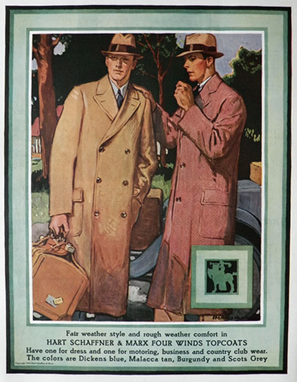 1929 Hart Schaffner Marx Men's Fashion Ad ~ Topcoats