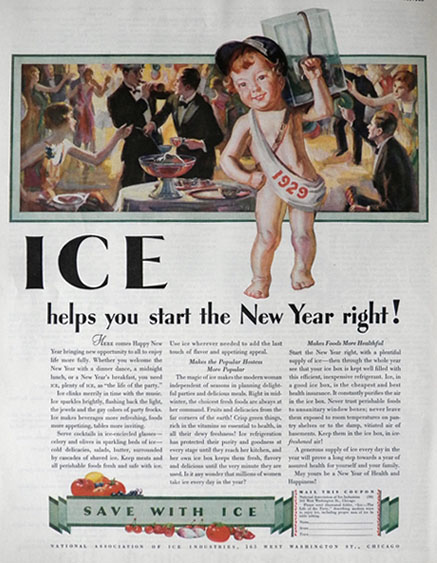 1928 Ice Ad ~ New Year Baby