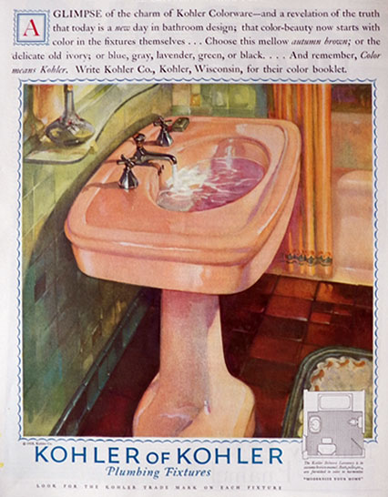 1928 Kohler Plumbing Fixtures Ad ~ Colorware Sink