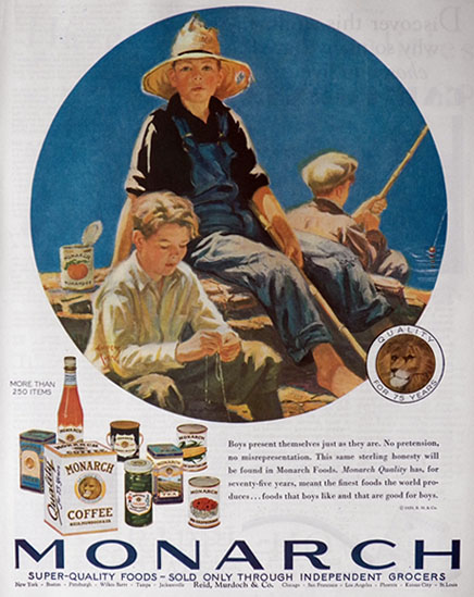1929 Monarch Foods Ad ~ Eugene Iverd Boys FIshing