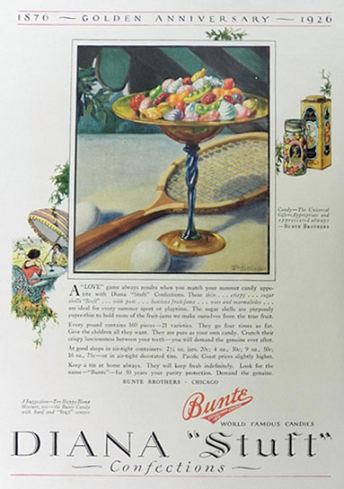1926 Diana "Stuft" Confections Candy Ad ~ Bunte Brothers