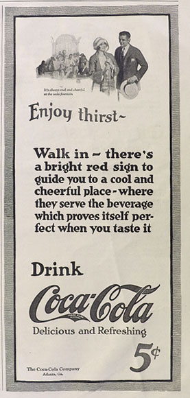 1923 Coca Cola Coke Ad ~ Enjoy Thirst