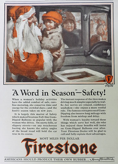 1926 Firestone Tires Ad ~ Santa Holds Child