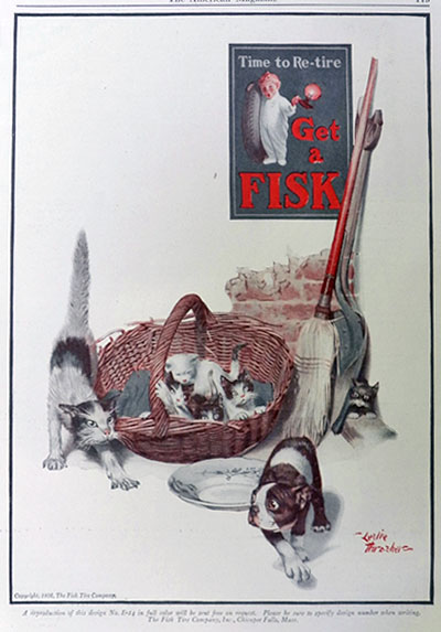 1926 Fisk Tires Ad ~ Cat Scares Boston Terrier