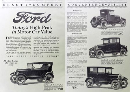 1925 Ford Two Page Car Ad ~ 4 Models