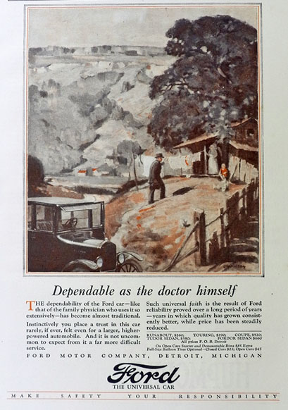 1925 Ford Car Ad ~ Dependable As The Doctor