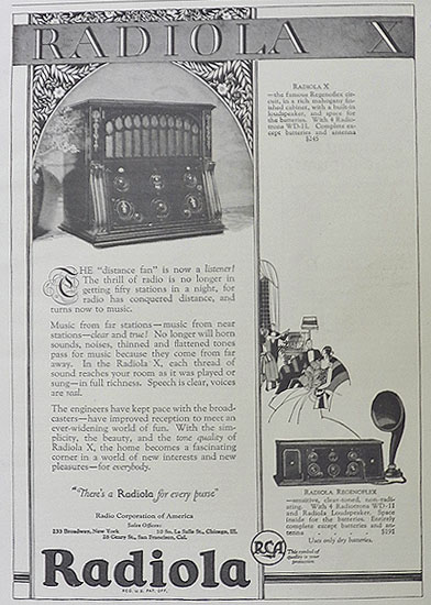 1925 Radiola X Radio Ad  ~ Improved Reception