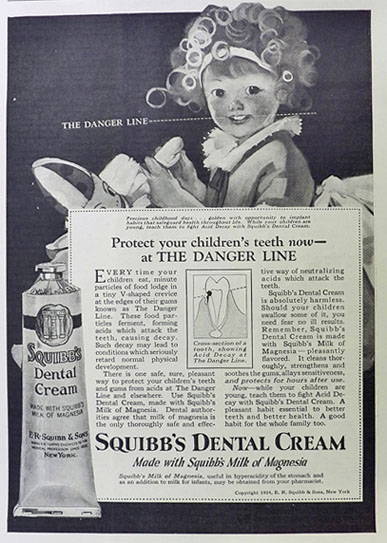1924 Squibb's Dental Cream Ad ~ The Danger Line