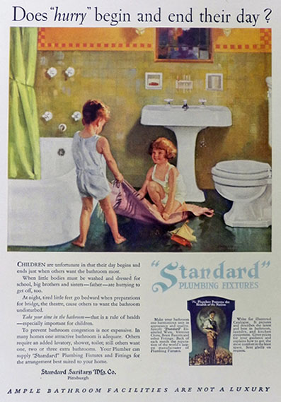 1926 Standard Plumbing Ad ~ Kids Play in Bathroom ~ Philip Lyford
