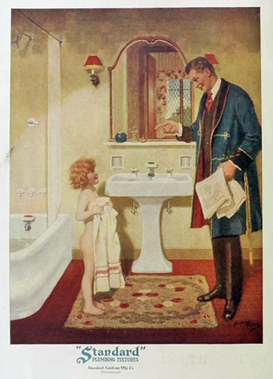1924 Standard Plumbing Ad ~ Nude Child with Towel ~ Norman Price Art